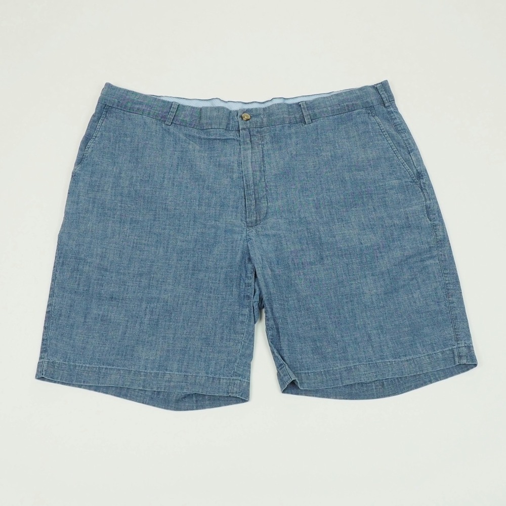 Peter Millar Seaside Chambray Chino Shorts Mens 40 Blue Flat Golf Stretch Casual